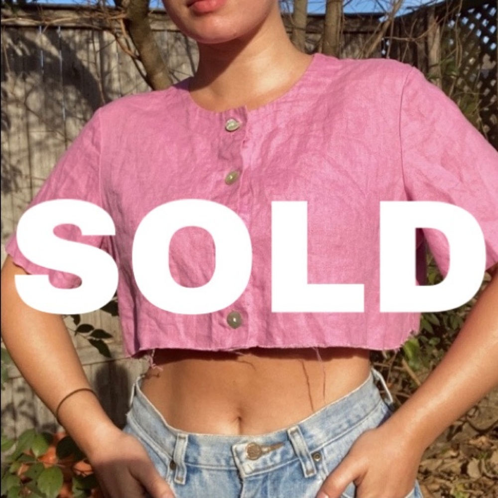 SOLD   Pink linen crop top mother of pearl buttons